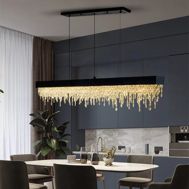 Afralia™ Luxury Crystal Chandelier Stainless Steel Modern Design Living Room Kitchen Lighting