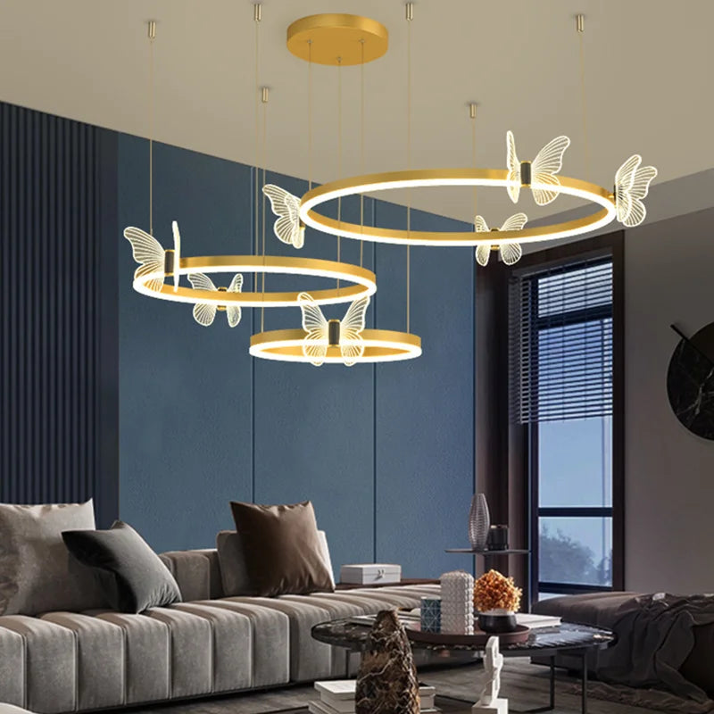 Afralia™ LED Butterfly Chandelier Pendant Light for Modern Living Room