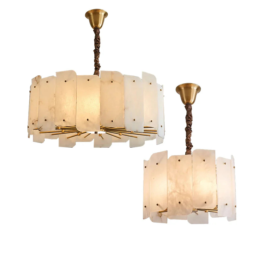 Afralia™ Marble Brass Chandelier Dimmable Stone Hanglamp Gold Lustres Lighting