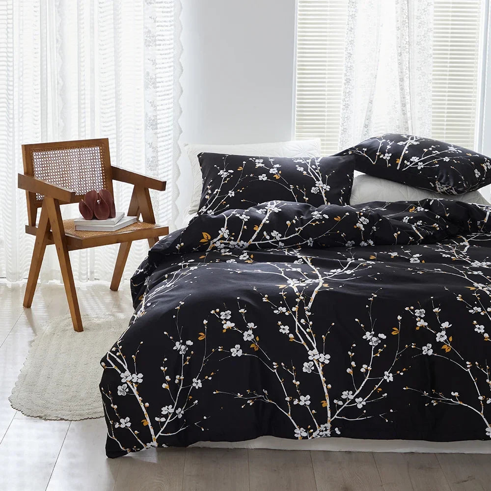 Afralia™ Plum Blossom Double Duvet Set: Soft Skin-Friendly Quilt Cover & Pillowcase