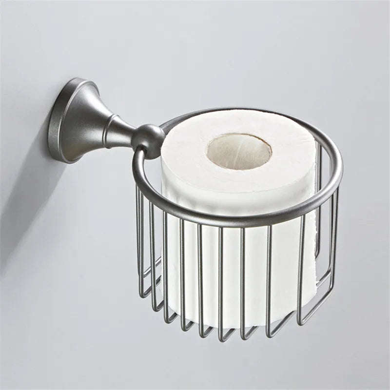 Afralia™ Gray Bathroom Accessories Set: Towel Rack, Toilet Brush Holder, Shelf, Soap Dish