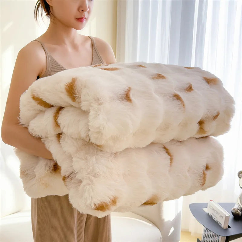 Afralia™ Faux Rabbit Fur Plush Blanket Ultra Soft Comforter for Autumn Winter