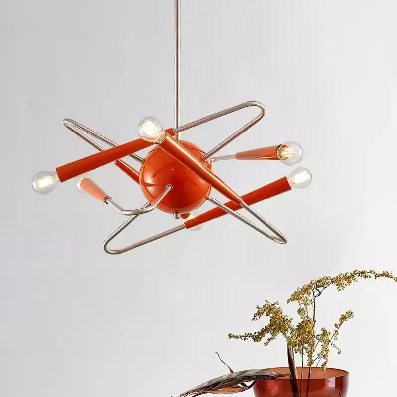 Afralia™ Orange Chandelier: Mid Century LED Sputnik Lighting for Living Room, Dining Room, Bedroom