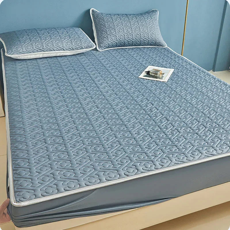 Afralia™ Ice Silky Latex Fitted Sheet Set - Soft Breathable Solid Color Mat