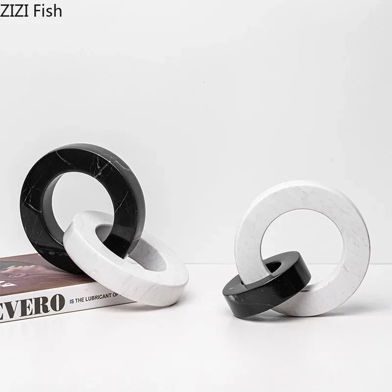 Afralia™ Ceramic Knot Sculpture Marble Round Ring Abstract Desk Decor Craft