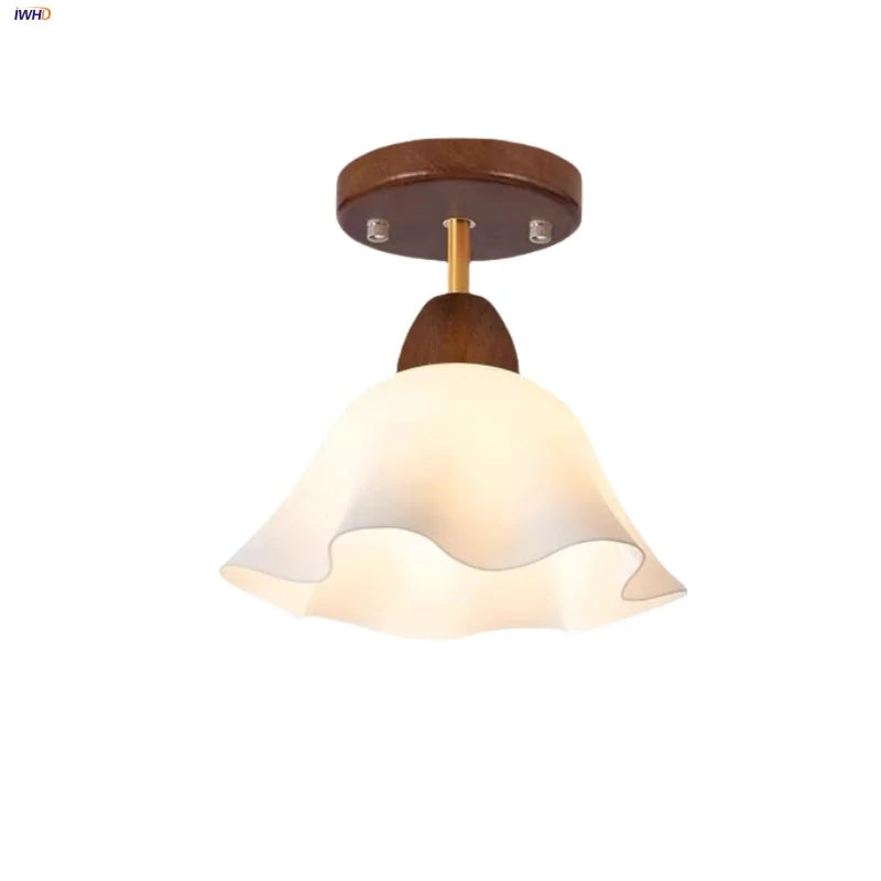 Afralia™ Nordic LED Ceiling Lamp White Acrylic Wood Light Fixture for Living Room