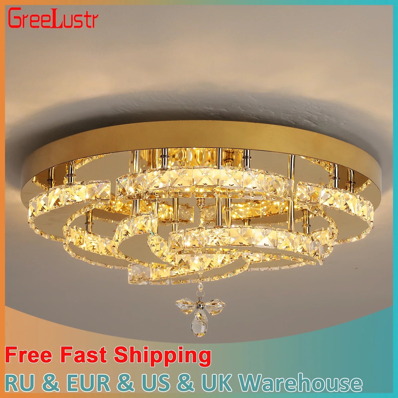 Afralia™ Crystal Drop Chandelier Ceiling Light with RC Dimming for Modern Home Decor