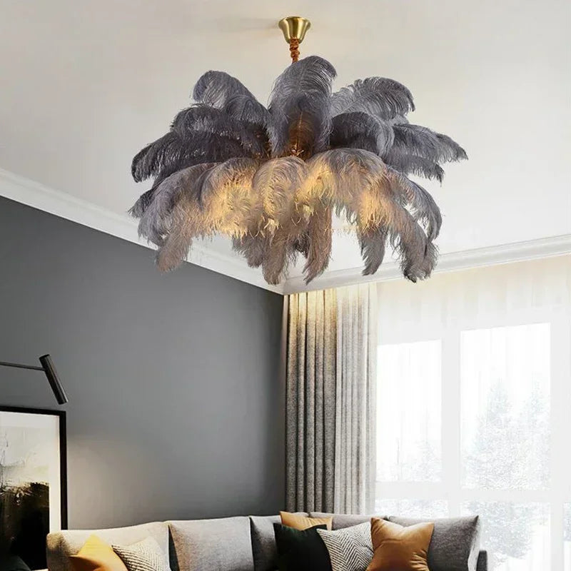 Afralia™ Modern Ostrich Feather LED Pendant Chandelier for Living Room Home Decor