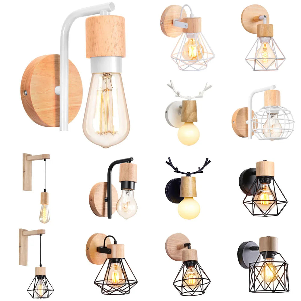 Afralia™ Nordic Wood Wall Lamp Sconce Retro Bedside Indoor Lighting Vintage Fixture