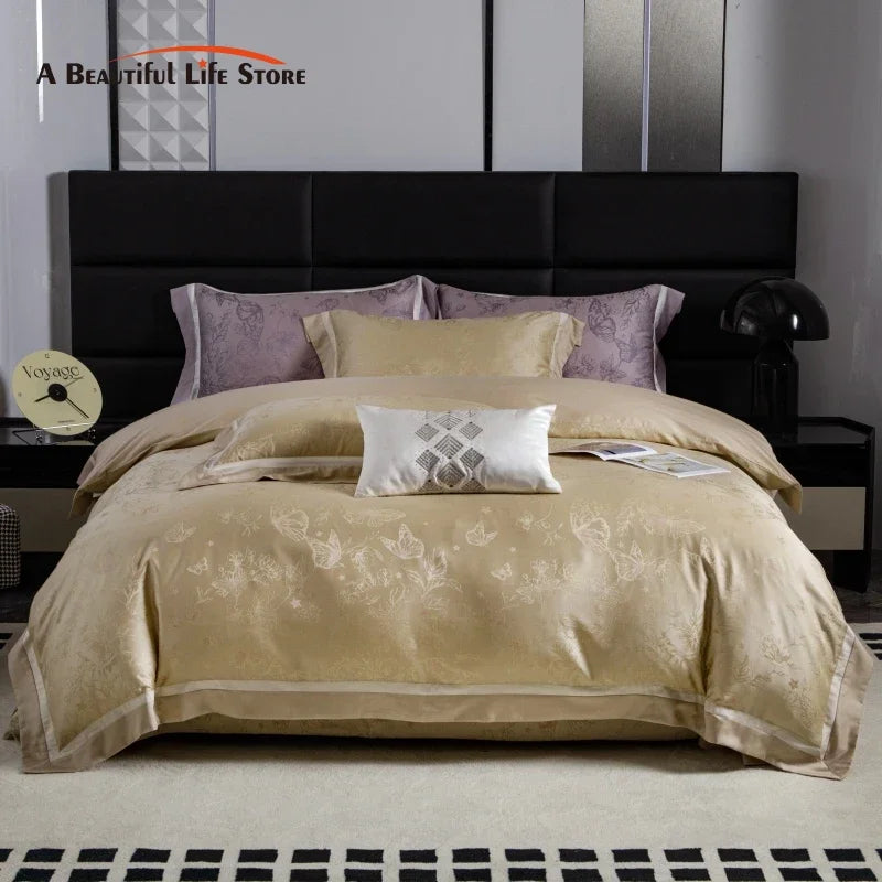 Afralia™ Butterfly Jacquard Lyocell Cotton Luxury Bedding Set Full Queen