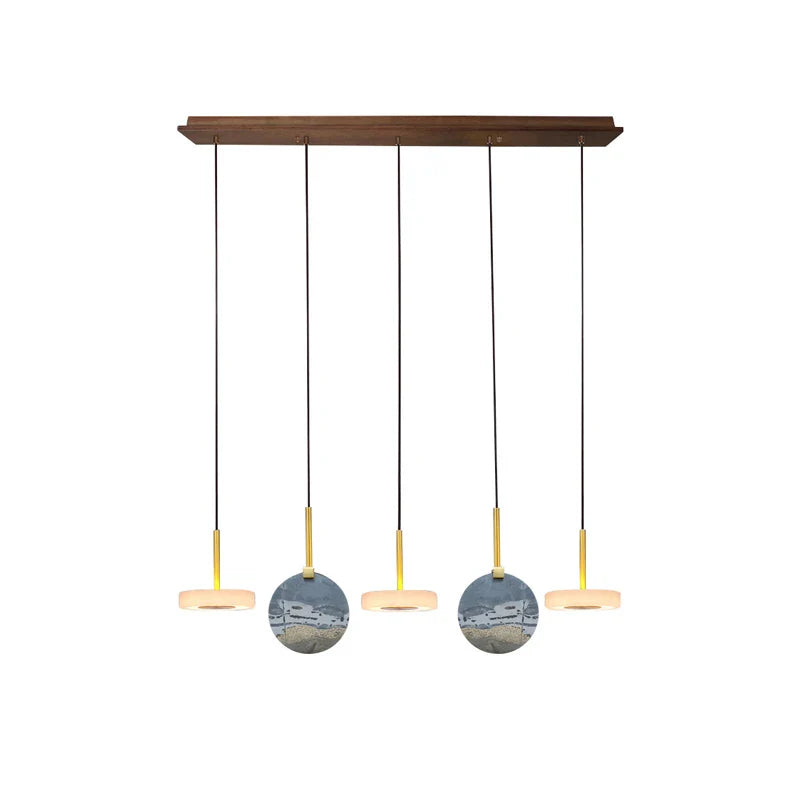 Afralia™ Deco Wood & Marble LED Chandelier for Dinning Room