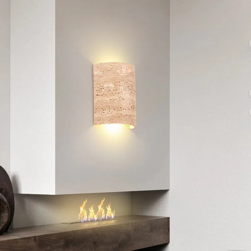 Afralia™ Yellow Travertine LED Wall Light Sconces for Living Room Home Decor