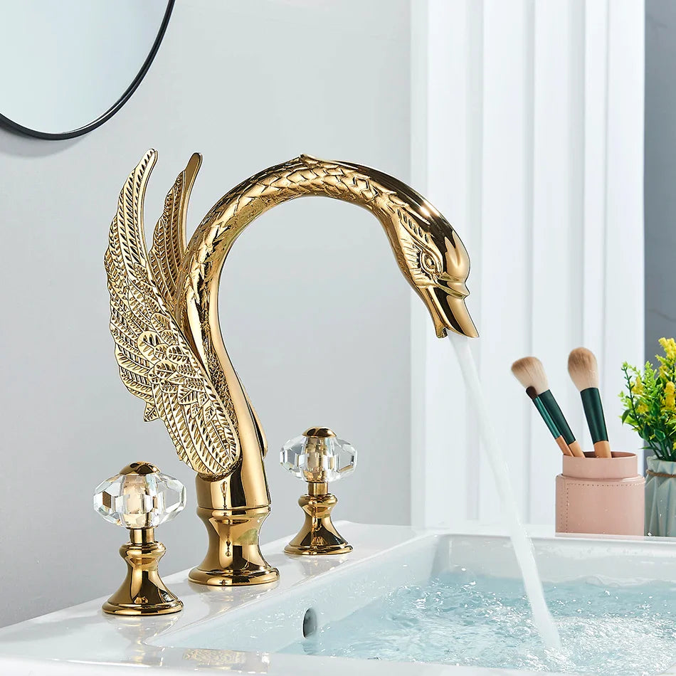 Afralia™ Swan Style Gold Bathroom Sink Faucet Basin Mixer Tap Vessel Bathtub Deck Mounted