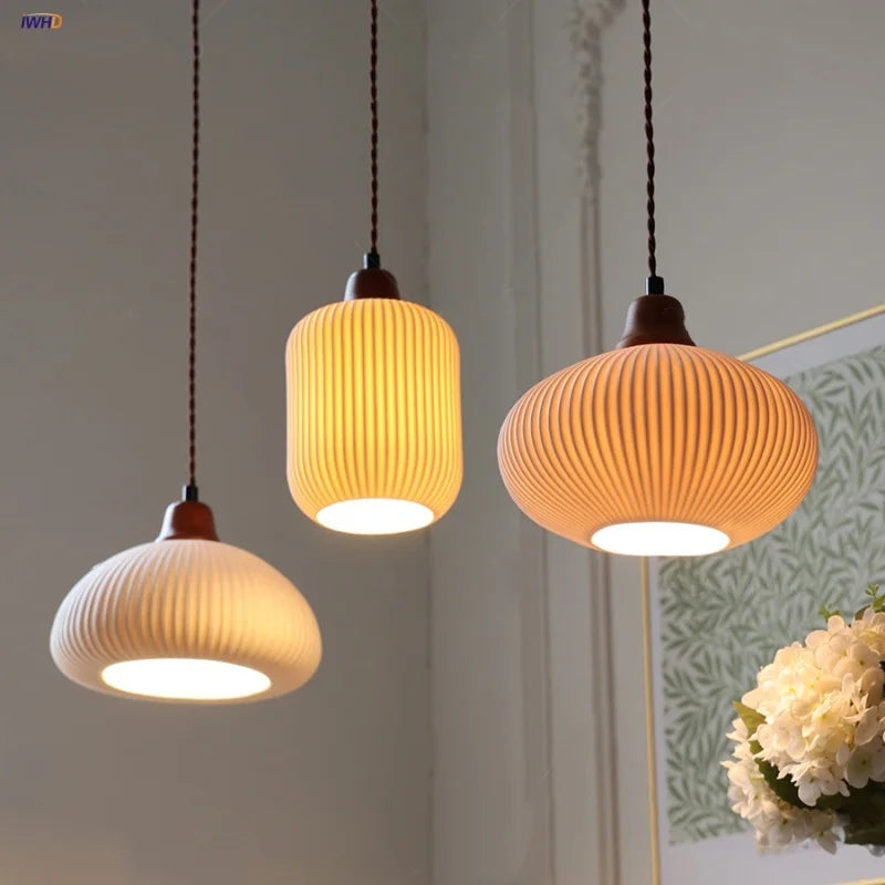 Afralia™ Ceramic Wood LED Pendant Lights - Adjustable Vintage Hanging Lamps