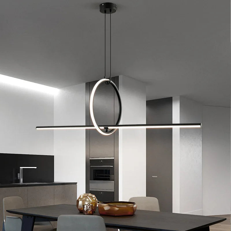 Afralia™ Black LED Ceiling Chandelier with Remote Control for Modern Minimalist Home Decor