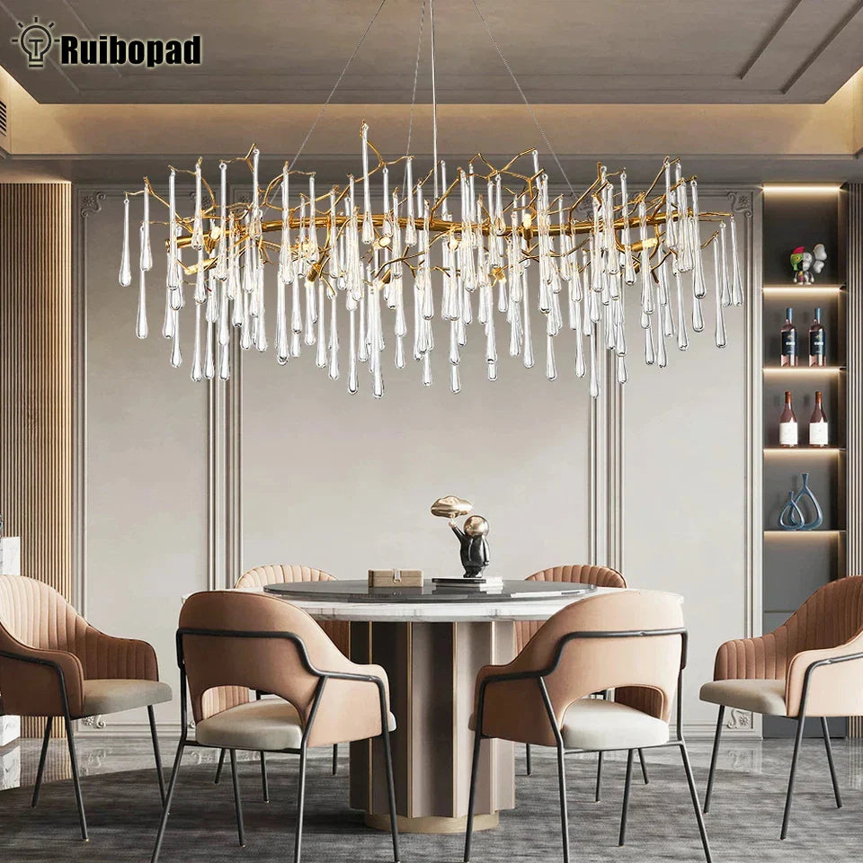 Nordic Glass Crystal Chandelier by Afralia™ - Gold Branch Design for Living Room & Bedroom