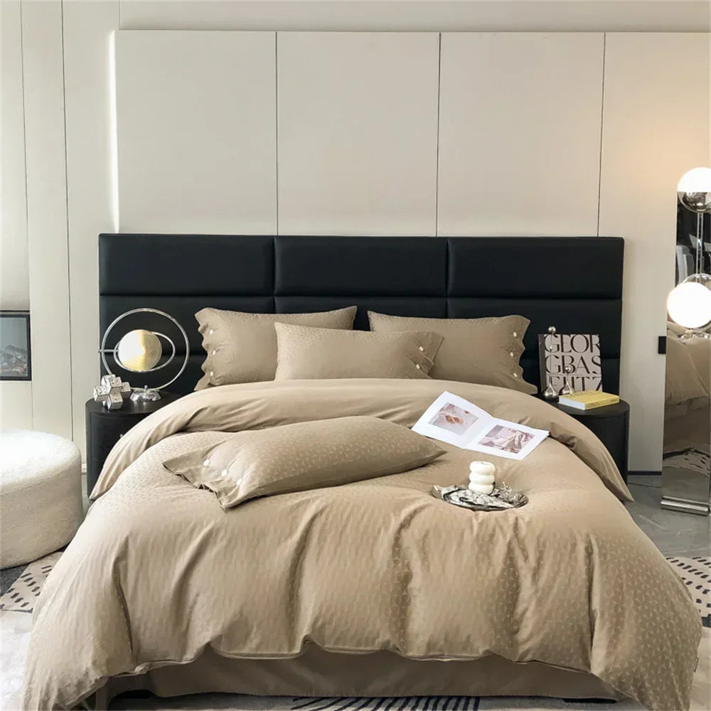 Afralia™ Nordic Light Tan Egyptian Cotton Jacquard Bedlinens Set for Ru Europe Queen King Size