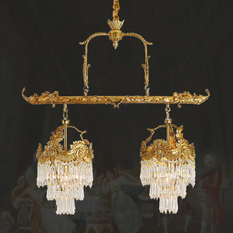 Afralia™ Luxury Brass Chandelier with Crystals for Restaurant, Bedroom, and Foyer