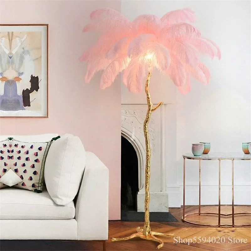 Afralia™ Copper Resin Ostrich Feather Floor Lamp Stand Light - Modern Interior Decor