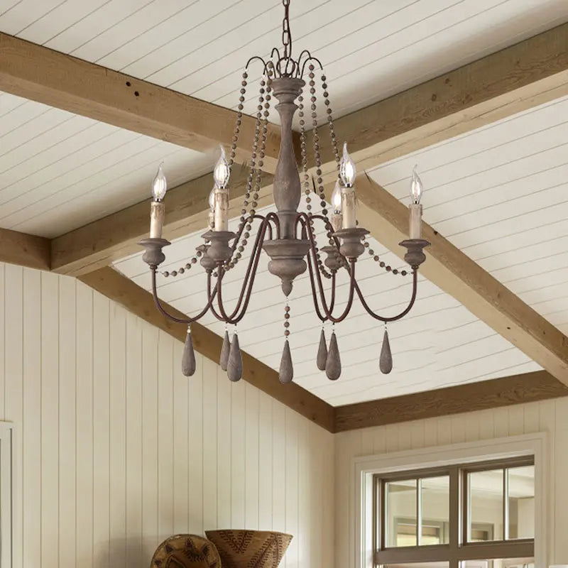 Afralia™ Wooden Chandelier: Vintage Country Style Pendant Lamp for Home Decor Lighting