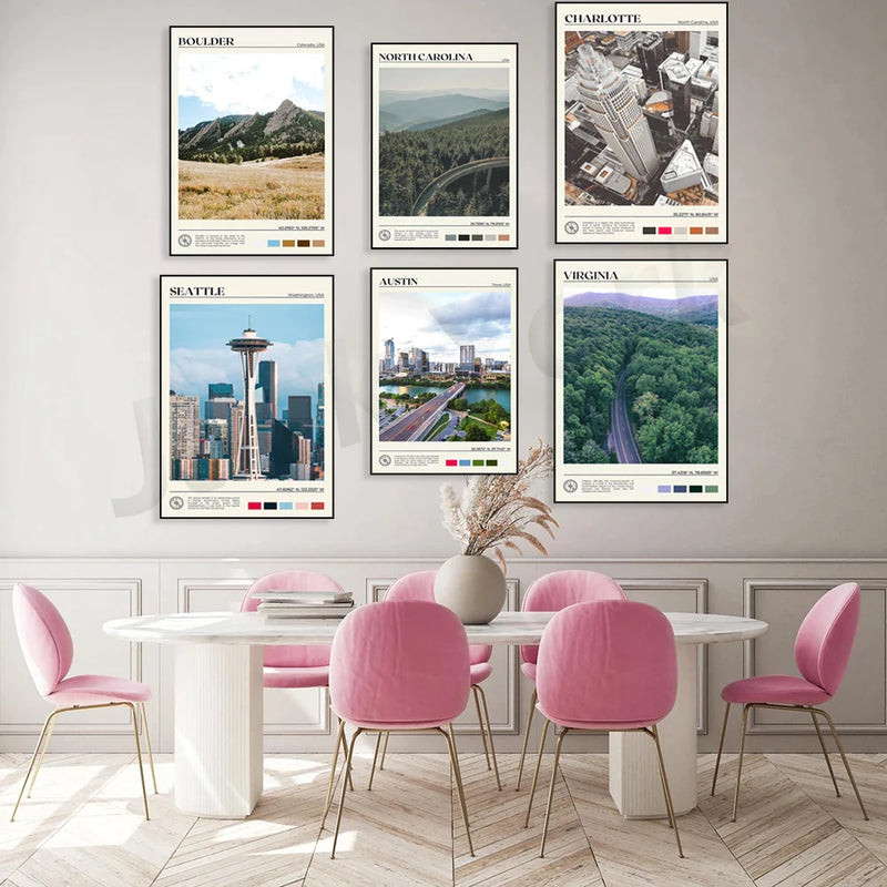 Afralia™ USA Cities Landscape Poster Print