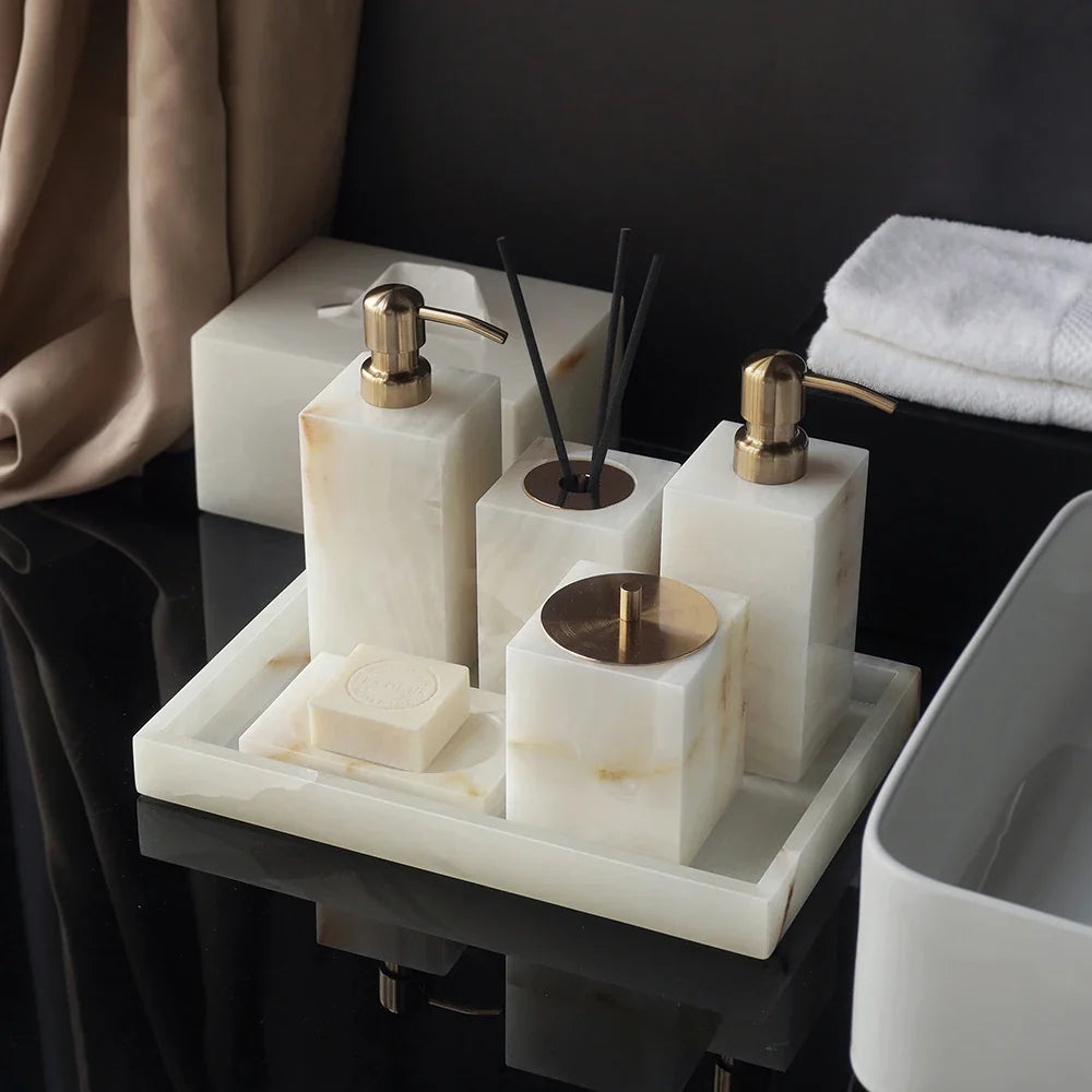 Afralia™ White Onyx Marble Bathroom Accessories Set for Elegant Bath Decor
