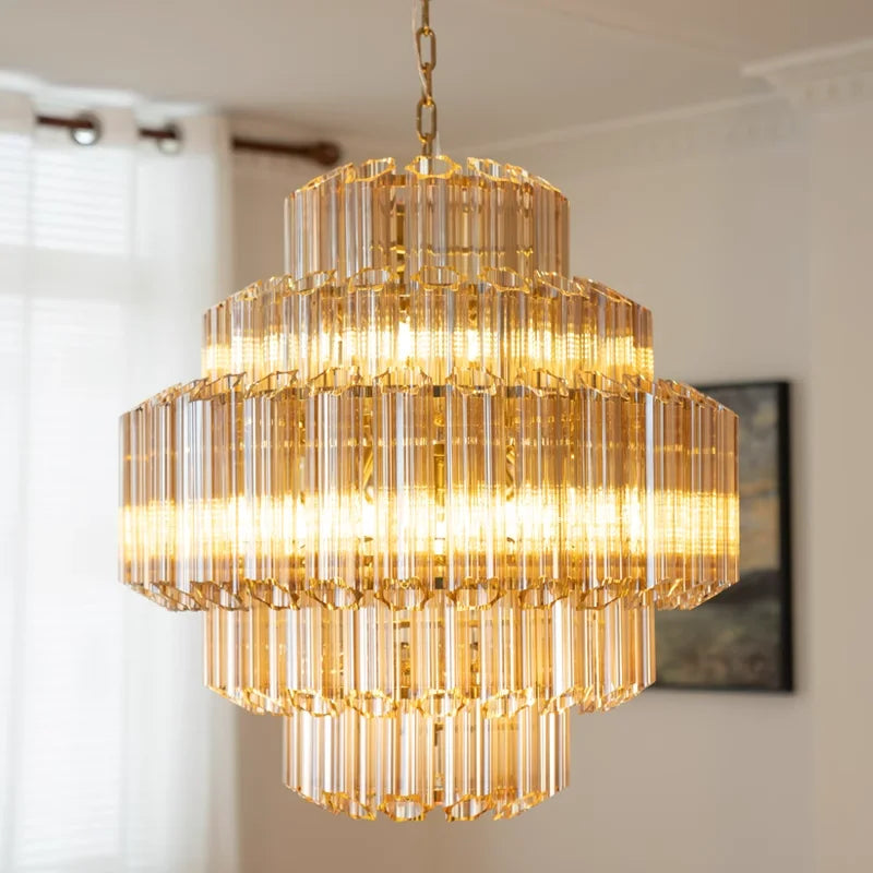 Afralia™ Round Plum Amber Glass Chandelier: Light Luxury Ceiling Fixture for Living Room