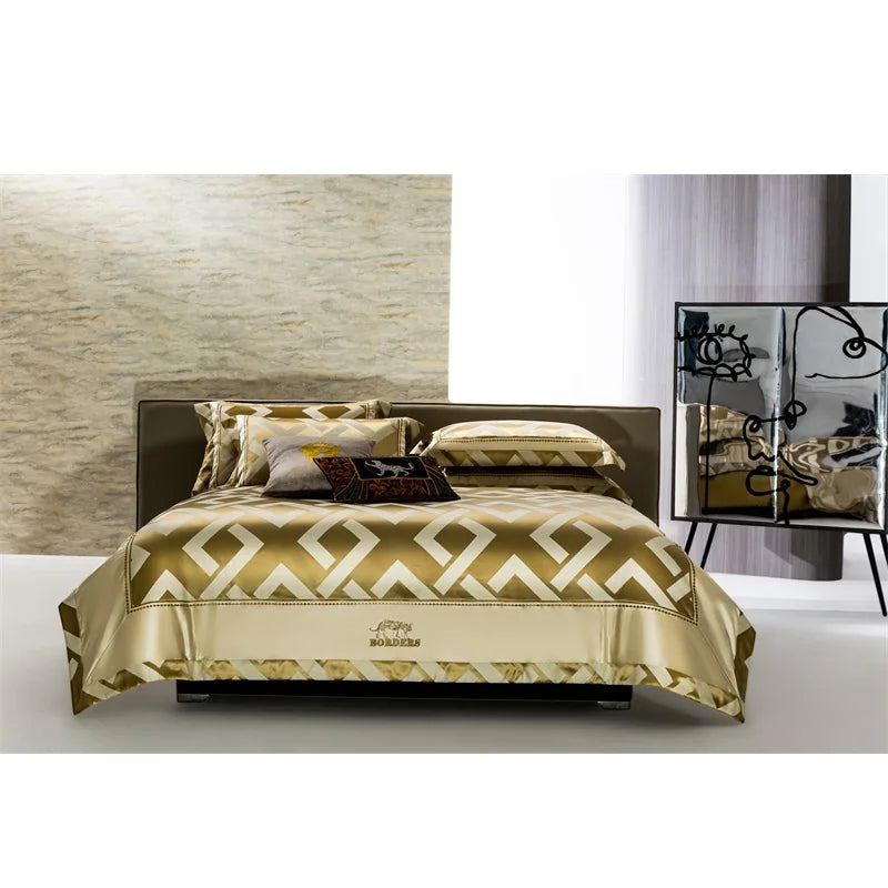 Afralia™ American Jacquard Brocade & Egyptian Cotton Embroidered Bedding Set with Pillowcase