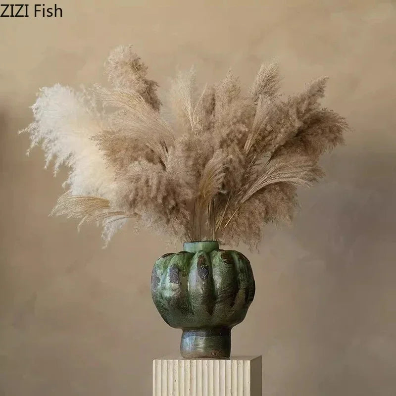 Afralia™ Green Vintage Ceramic Vase Flower Arrangement Table Decoration Room Aesthetic Decor