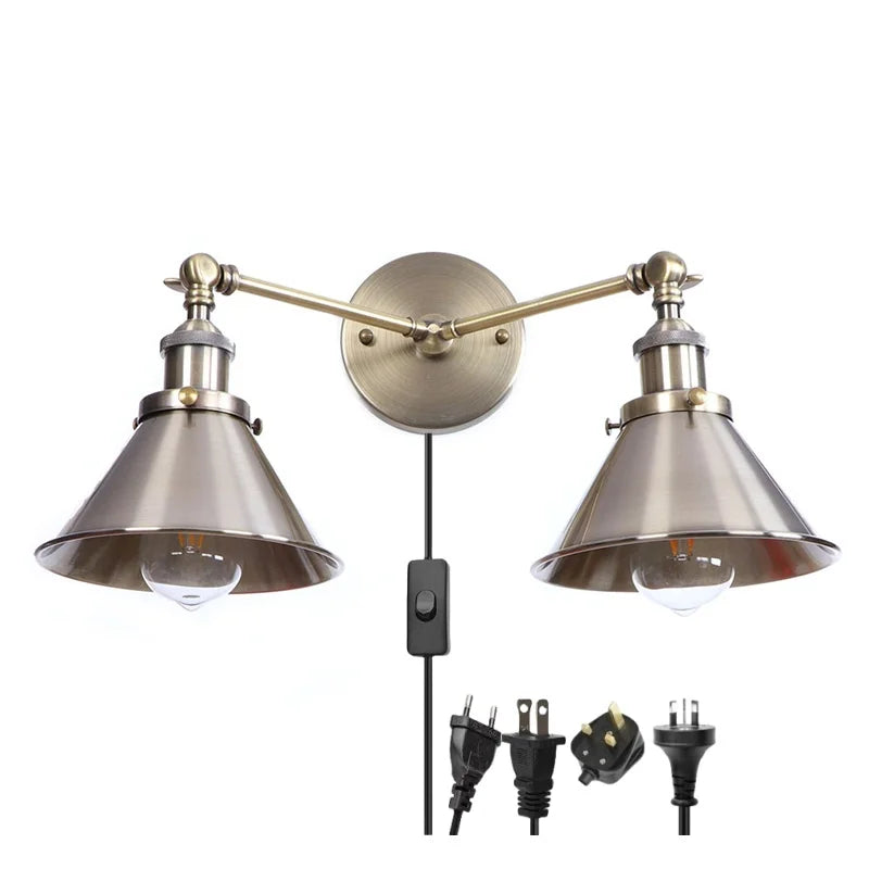 Afralia™ Loft Plug In LED Wall Lights 2 Heads Industrial Aplique Pared