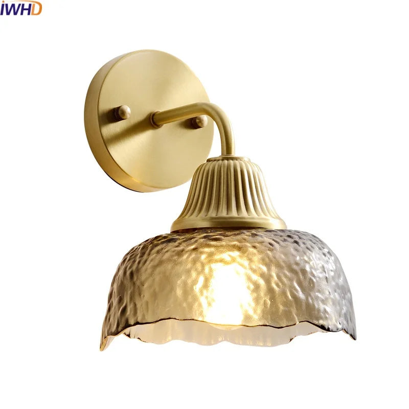 Afralia™ Copper Glass LED Wall Lamp Japanese Style Home Decor Fixture