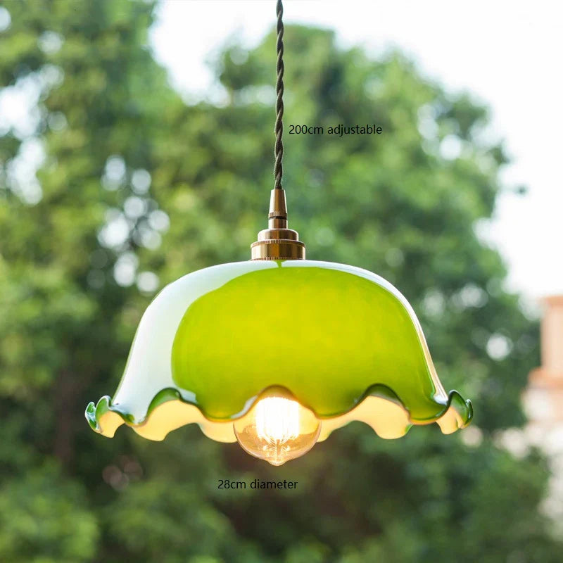 Afralia™ Green Glass LED Pendant Light for Home, Restaurant, Bar, and Loft Style Decor.