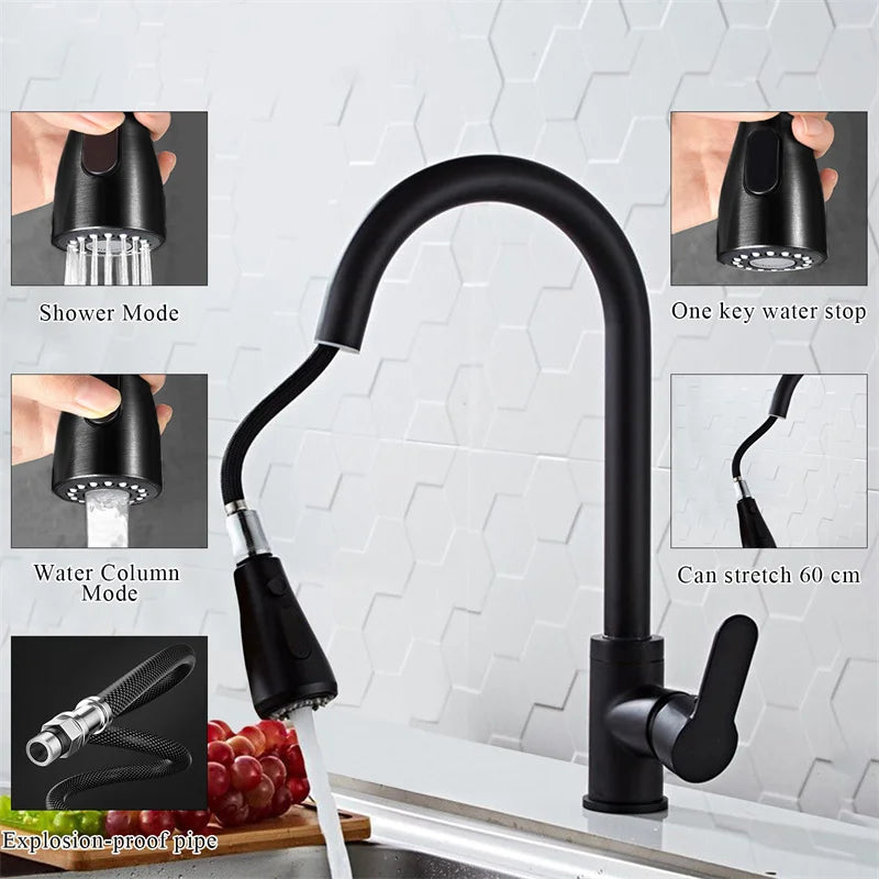Afralia™ Pull-Out Sink Mixer Tap with 2 Modes, Cold & Hot Water, 360° Rotation