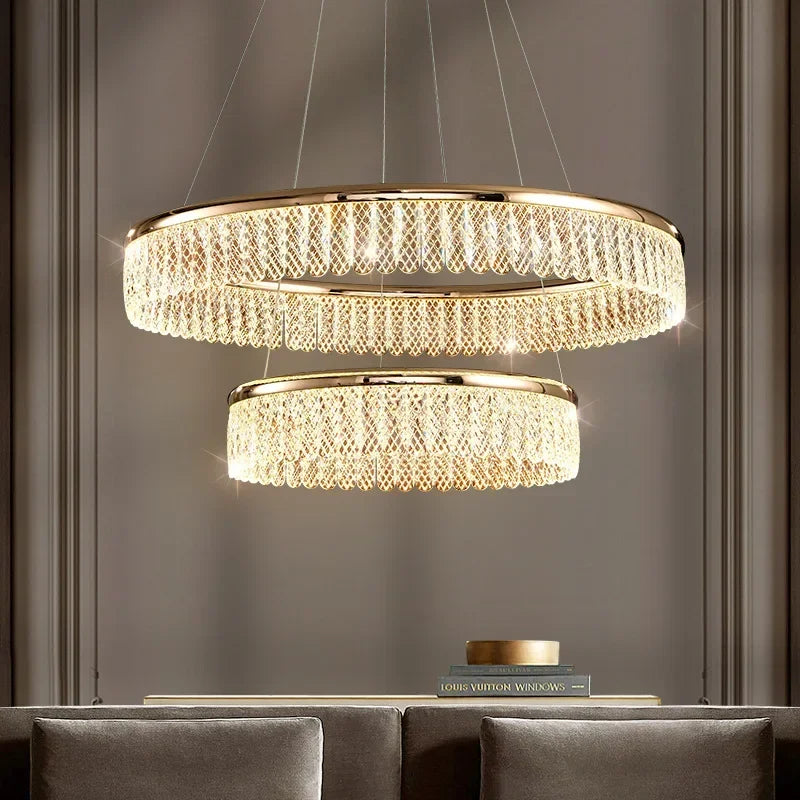 Afralia™ Modern Crystal LED Circle Chandelier Pendant Light for Living Room