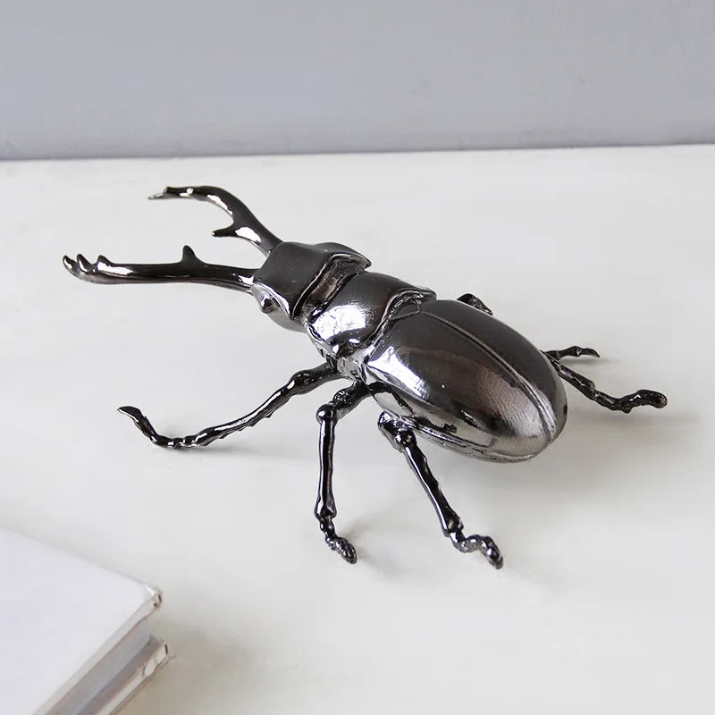 Afralia™ Silver Scarab Beetle Metal Figurine Home Decor Insect Sculpture