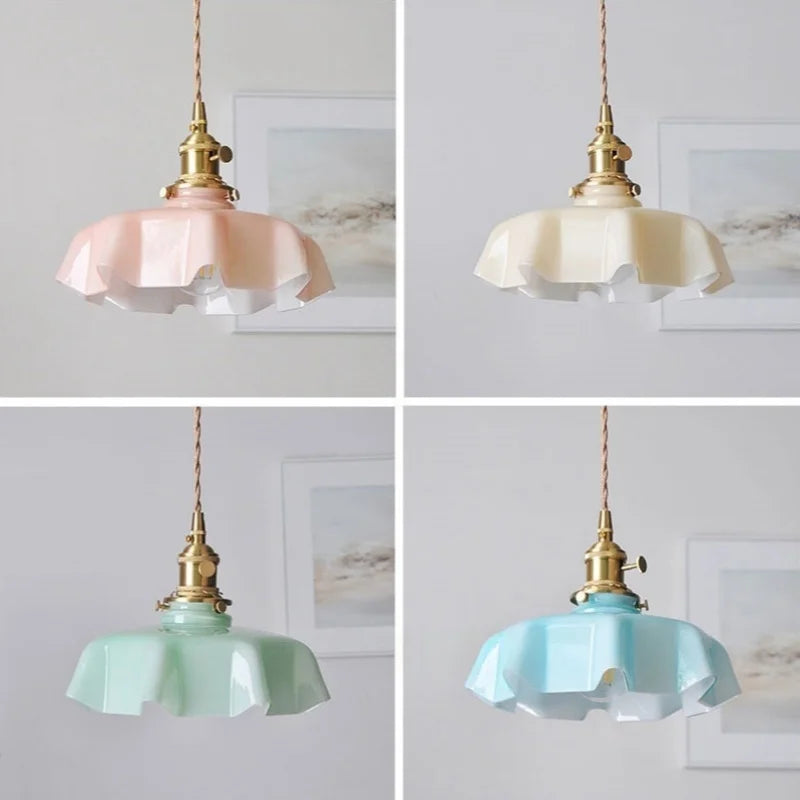 Afralia™ Blue Flower Glass LED Ceiling Light | Nordic Modern Flush Mount Lamp