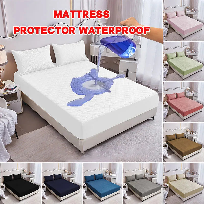 Afralia™ Waterproof Quilted Fitted Sheet: Soft Solid Color Mattress Cover for All Seasons
