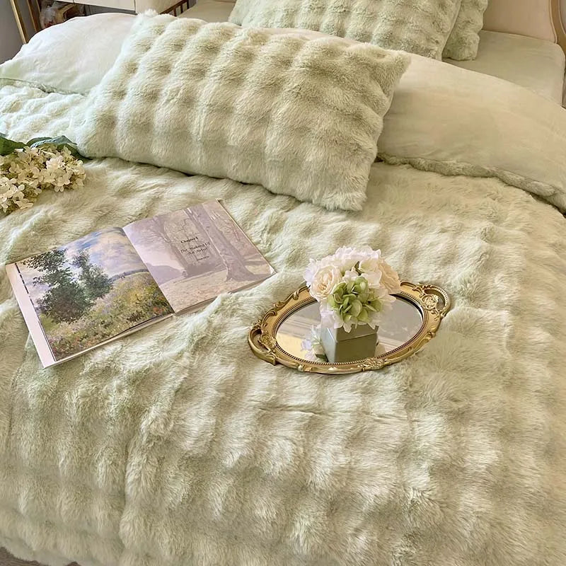 Afralia™ Rabbit Fur Velvet Princess Bedding Set: Duvet, Sheets, Pillowcases, Plush & Soft