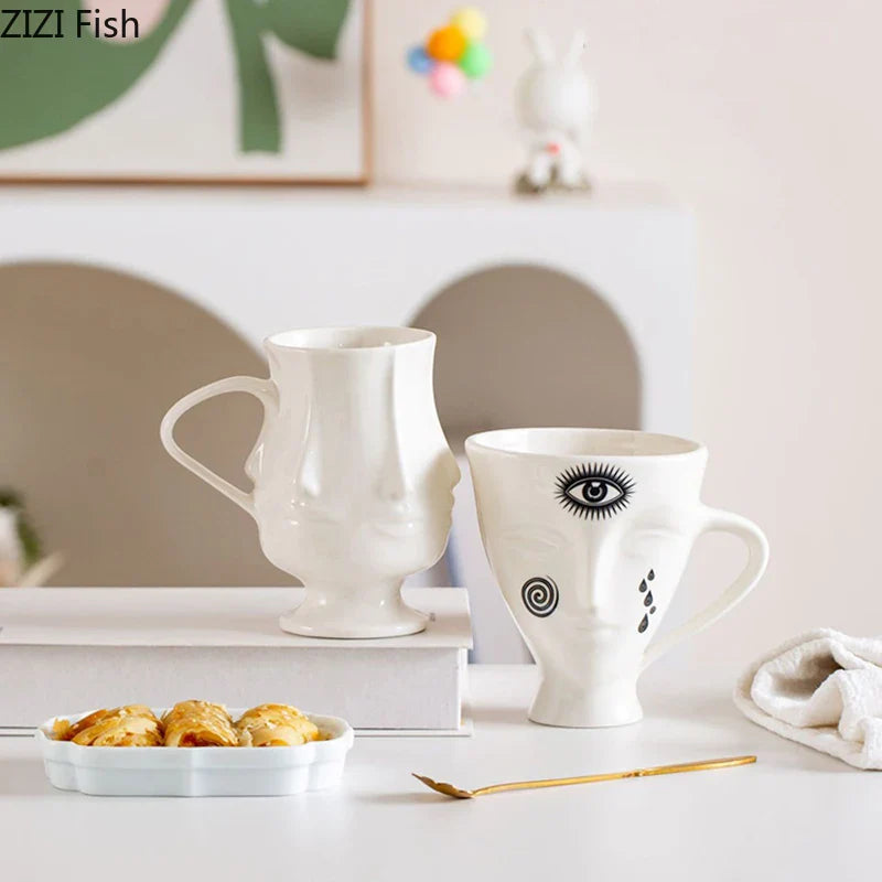 Afralia™ Ceramic Face Mugs: Creative Design Coffee Cup, Tea Cup, Juice Container