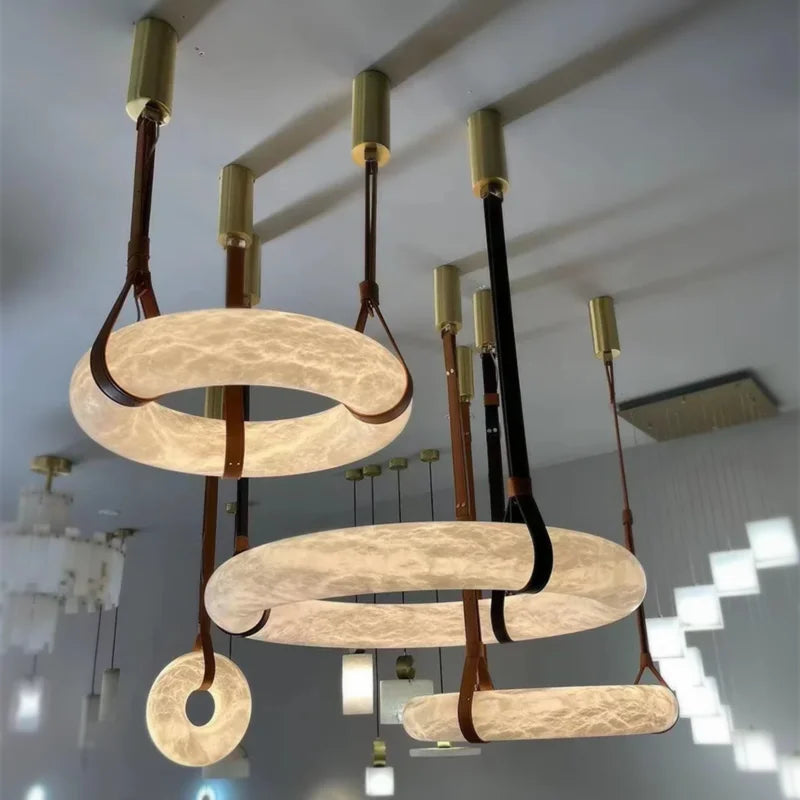Afralia™ Classic Ring Marble Chandelier Light Brown Pendant for Living Room Bedroom
