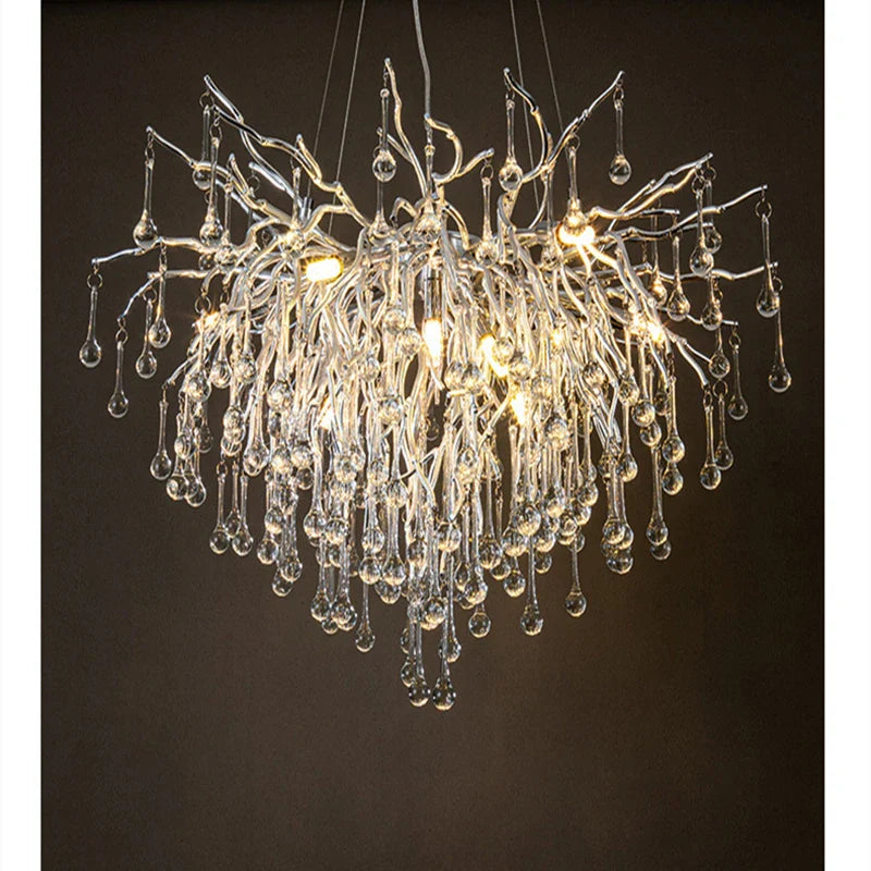 Afralia™ Crystal Water Drop Branch Chandelier LED Lighting Fixture for Hall Living Room