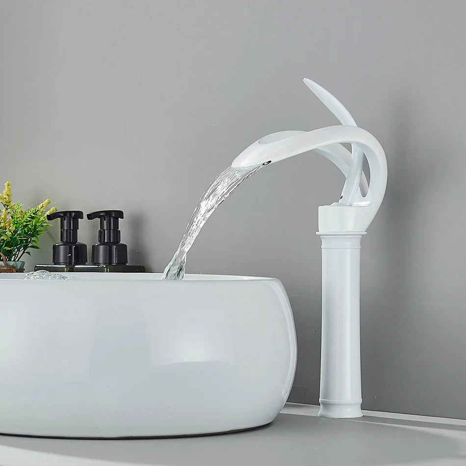 Afralia™ Waterfall Basin Faucet Single Handle Deck Mounted Hot Cold Water Mixer
