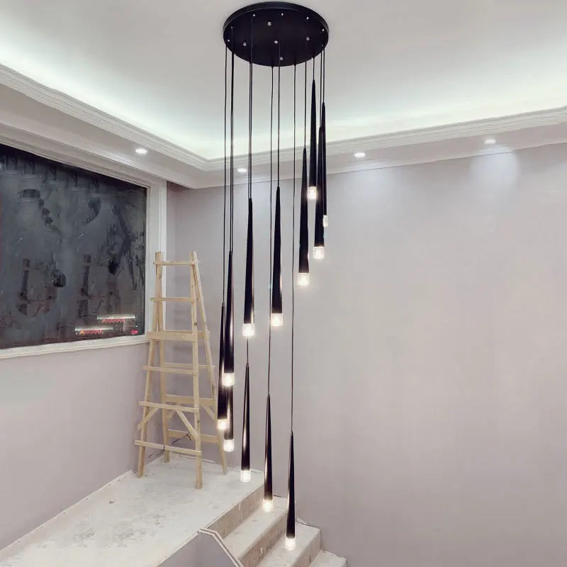 Afralia™ Modern Black LED Ceiling Chandelier for Stylish Staircase and Living Room Lighting