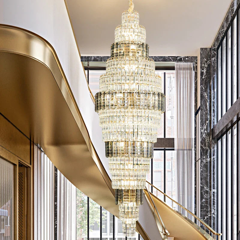 Afralia™ Crystal Spiral Staircase Chandelier: European Style Living Room Lighting