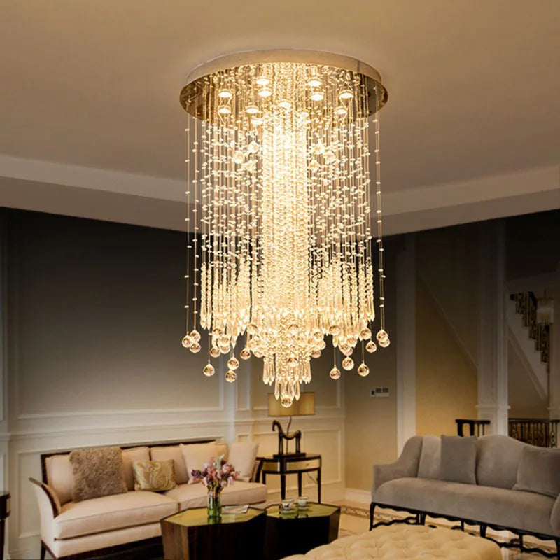 Afralia™ Modern Personality Crystal Chandelier for Living Room, Stairwell - Long, Simple Fashion