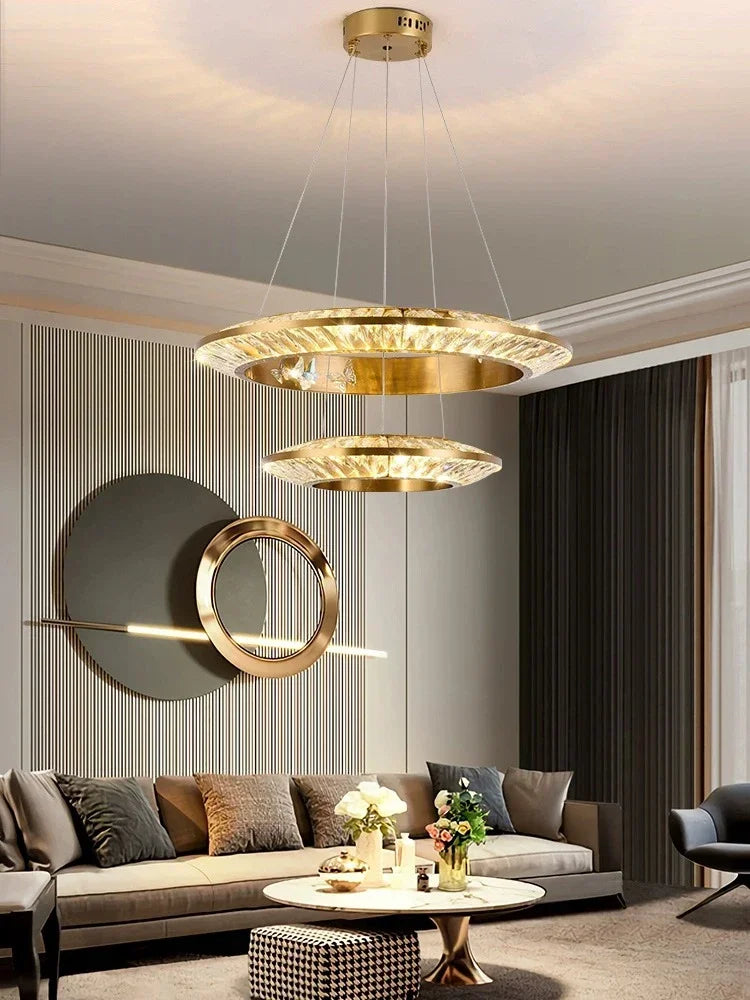Afralia™ LED Crystal Chandelier for Elegant Room Decor, Flying Disc Ring Ceiling Light