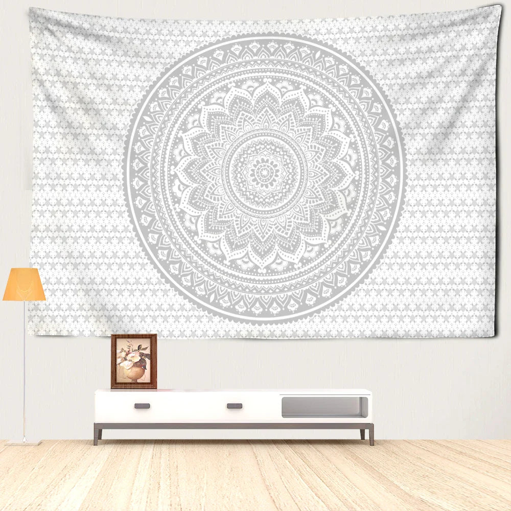 Afralia™ Grey Mandala Tapestry Wall Hanging Psychedelic Hippie Art for Aesthetic Home Decor