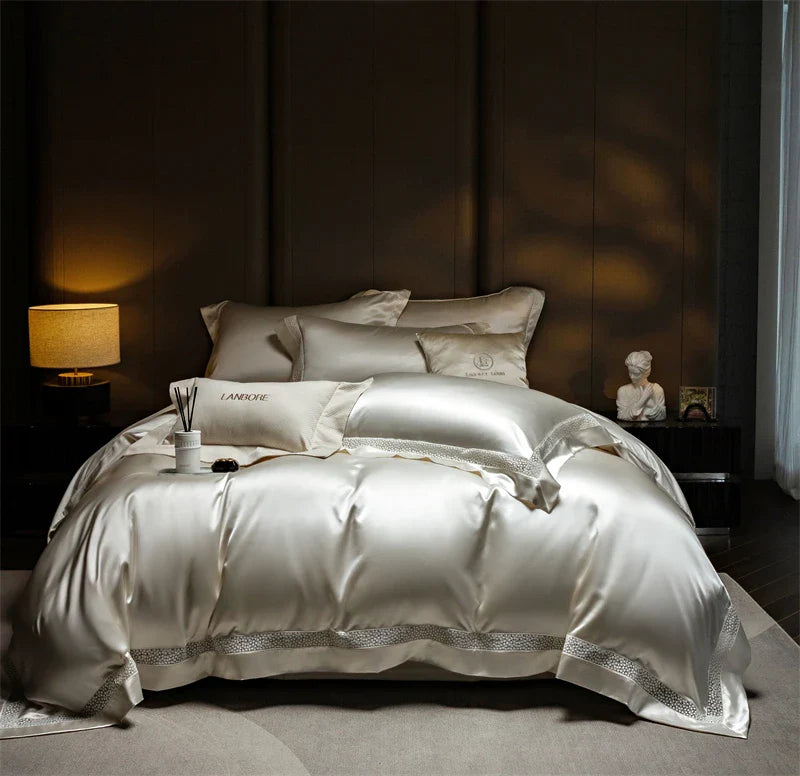 Afralia™ French Hollow Luxury Bedding Set with Lyocell Cotton Duvet Cover, Sheet & Pillowcases
