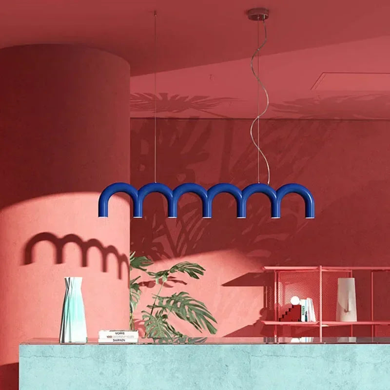 Afralia™ Metal Macaron Arch Chandelier LED Lighting for Kitchen, Bar, Restaurant