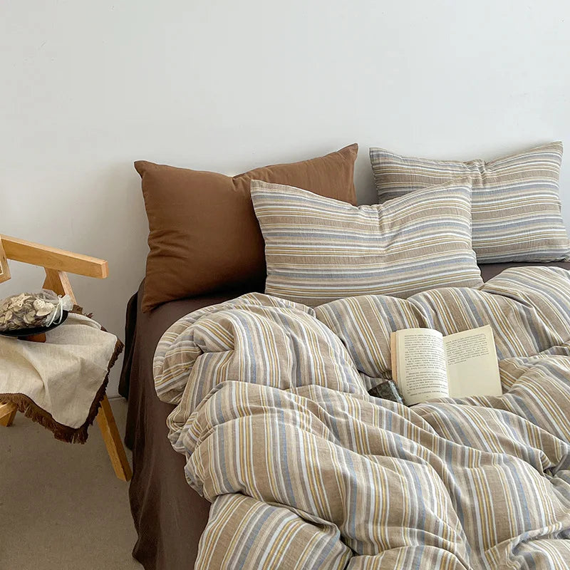 Afralia™ Striped Washed Cotton Bedding Set for Queen King Bed Comfortable Soft Material
